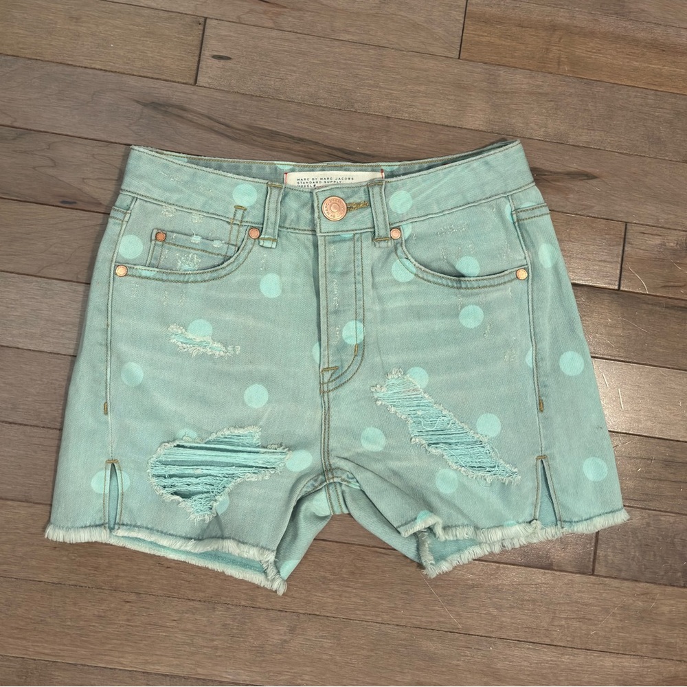 High Waisted Marc by Marc Jacobs jean Shorts 24 light blue polka dot